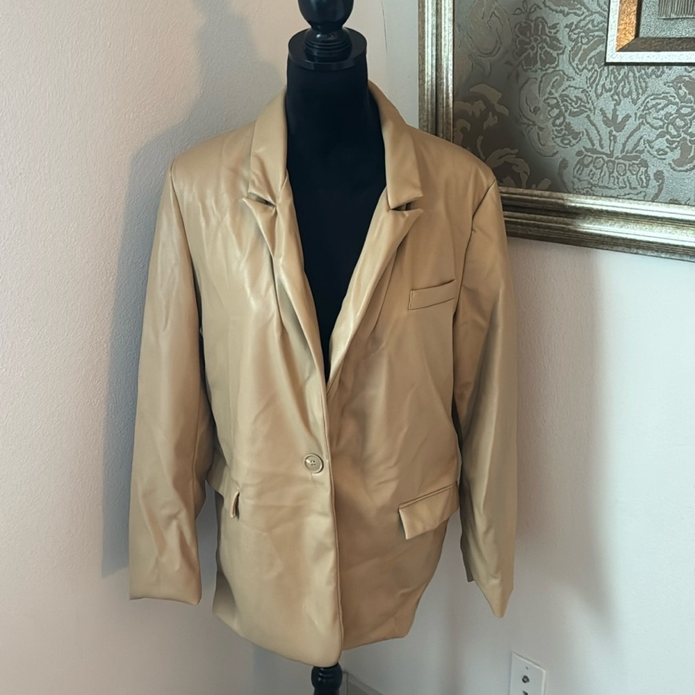 Vigoss beige‎ single button front vegan blazer sports jacket Sz L new